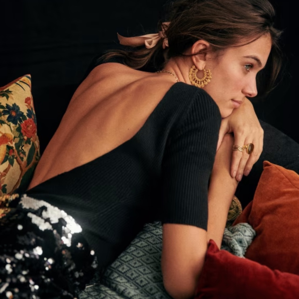 Sezane Black Ribbed Bonnie Bodysuit